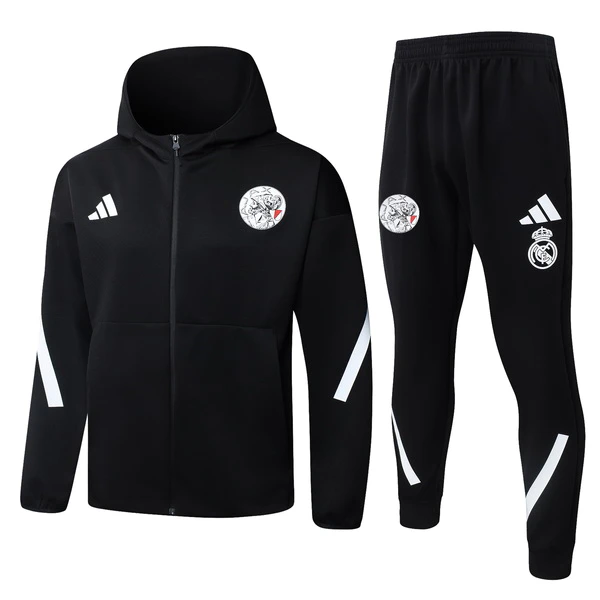 Conjunto Completo Chaqueta Con Capucha Ajax 2025 2026 Negro Blanco Ajax Conjunto 2025 2026 Negro - Maglia Ajax | tiendasdefutboles