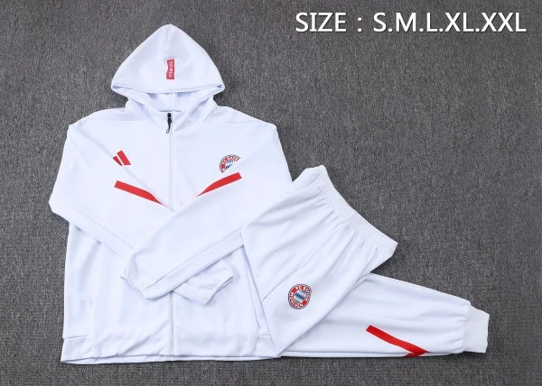 Conjunto Completo Chaqueta Con Capucha Bayern Múnich 2025 2026 Blanco Rojo Bayern Múnich Conjunto 2025 2026 Blanco - Bayern Múnich Barata | tiendasdefutboles