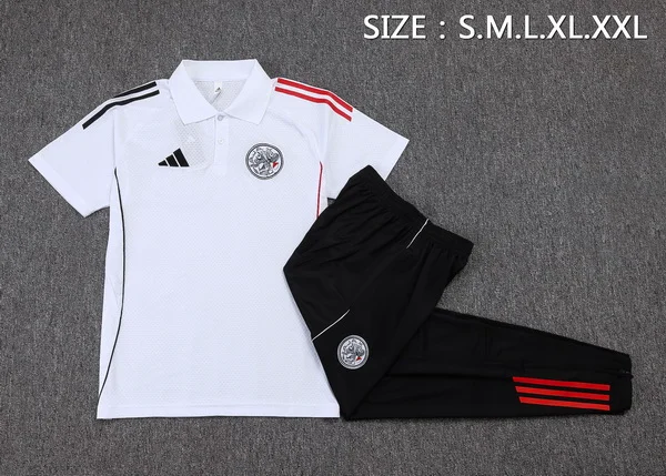 Conjunto Completo Polo Ajax 2025 2026 Blanco Negro Rojo Ajax Conjunto 2025 2026 Blanco - Maglia Ajax | tiendasdefutboles