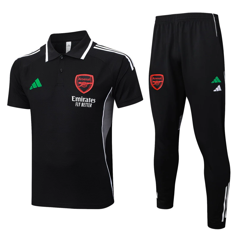 Conjunto Completo Polo Arsenal 2025 2026 Negro Rojo Verde Arsenal Conjunto 2025 2026 Negro - Maglia Arsenal | tiendasdefutboles