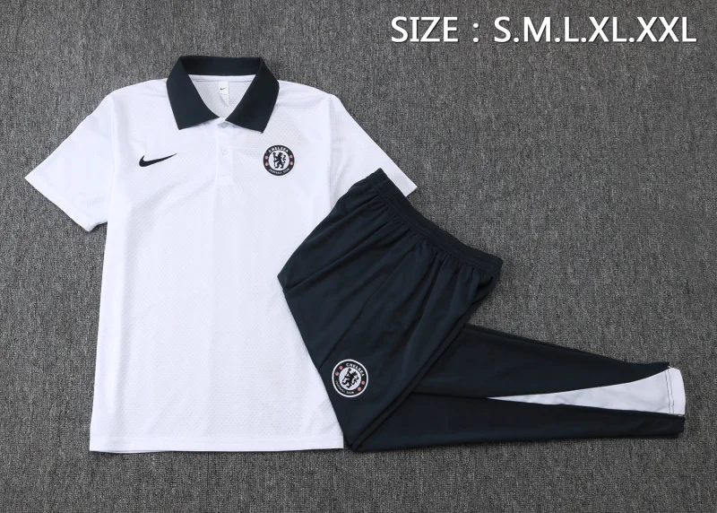 Conjunto Completo Polo Chelsea 2025 2026 Blanco Negro Chelsea Conjunto 2025 2026 Blanco - Maglia Chelsea | tiendasdefutboles