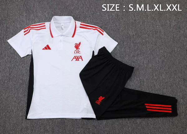 Conjunto Completo Polo Liverpool 2025 2026 Blanco Rojo Negro Liverpool Conjunto 2025 2026 Blanco - Maglia Liverpool | tiendasdefutboles