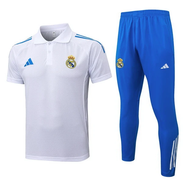 Conjunto Completo Polo Real Madrid 2025 2026 Blanco Azul Real Madrid Conjunto 2025 2026 Blanco - Maglia Real Madrid | tiendasdefutboles