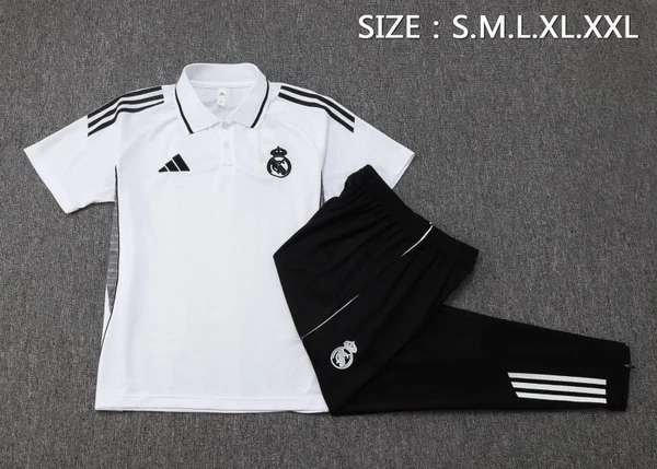 Conjunto Completo Polo Real Madrid 2025 2026 Blanco Negro Real Madrid Conjunto 2025 2026 Blanco - Maglia Real Madrid | tiendasdefutboles