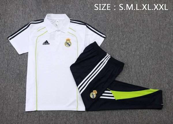 Conjunto Completo Polo Real Madrid 2025 2026 Blanco Verde Negro Real Madrid Conjunto 2025 2026 Blanco - Maglia Real Madrid | tiendasdefutboles