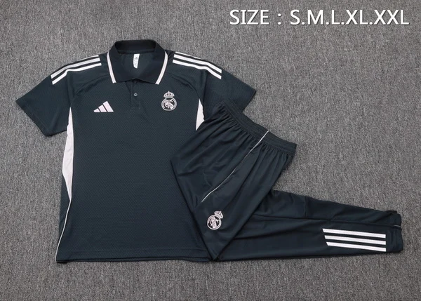 Conjunto Completo Polo Real Madrid 2025 2026 Gris Marino Rosa Real Madrid Conjunto 2025 2026 Gris - Maglia Real Madrid | tiendasdefutboles