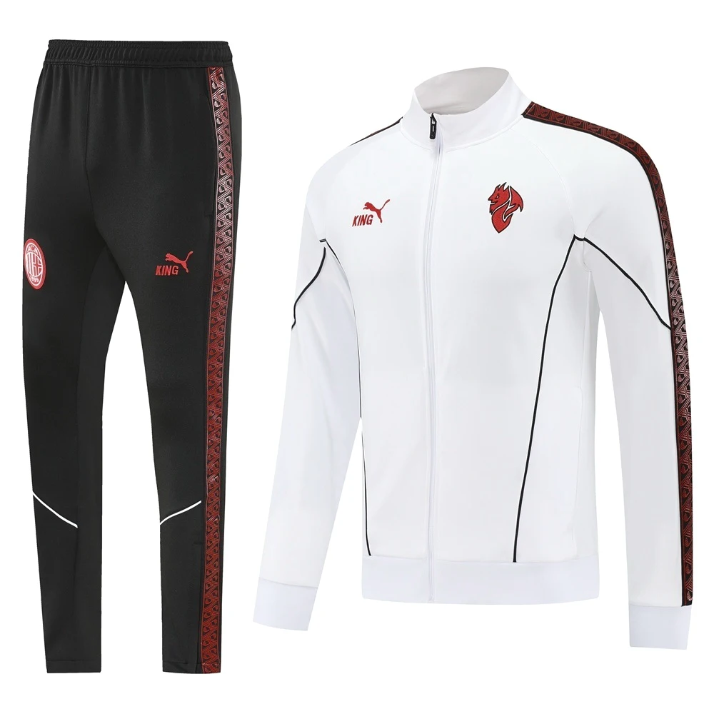 Conjunto Completo Ropa Deportiva Con Cremallera Larga AC Milan 2025 2026 Blanco Negro AC Milan Conjunto 2025 2026 Blanco - Maglia Ac Milan | tiendasdefutboles
