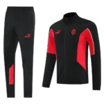 Conjunto Completo Ropa Deportiva Con Cremallera Larga AC Milan 2025 2026 Negro Rojo