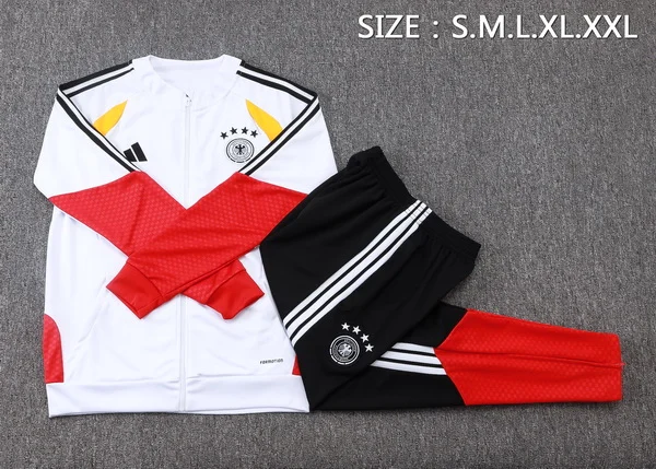 Conjunto Completo Ropa Deportiva Con Cremallera Larga Alemania 2026 Blanco Rojo Amarillo Alemania Conjunto 2026 Blanco - Alemania Barata | tiendasdefutboles