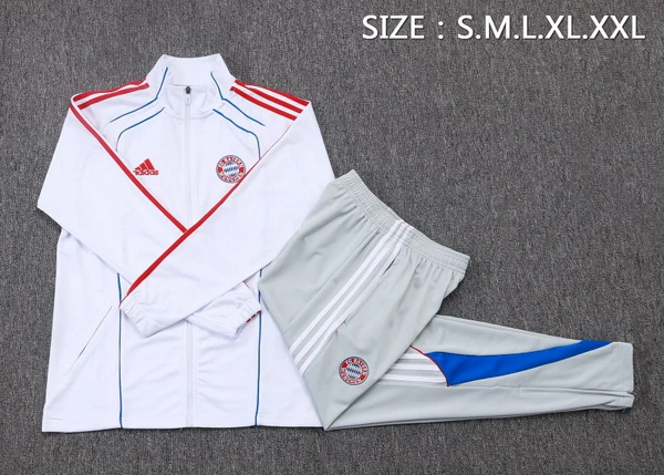 Conjunto Completo Ropa Deportiva Con Cremallera Larga Bayern Múnich 2025 2026 Blanco Rojo Gris Bayern Múnich Conjunto 2025 2026 Blanco - Tuta Bayern Múnich | tiendasdefutboles