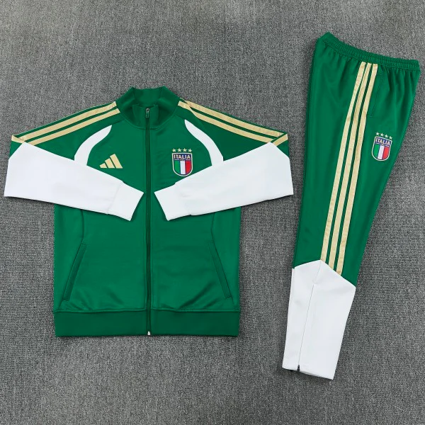 Conjunto Completo Ropa Deportiva Con Cremallera Larga Italia 2026 Verde I Blanco Italia Conjunto 2026 Verde - Equipación Italia | tiendasdefutboles