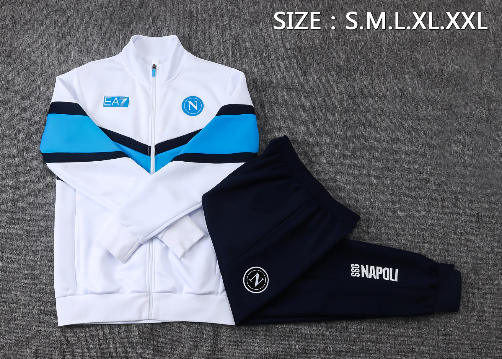 Conjunto Completo Ropa Deportiva Con Cremallera Larga Napoli 2025 2026 Blanco Azul SSC Napoli Conjunto 2025 2026 Blanco - Ssc Napoli Equipacion | tiendasdefutboles