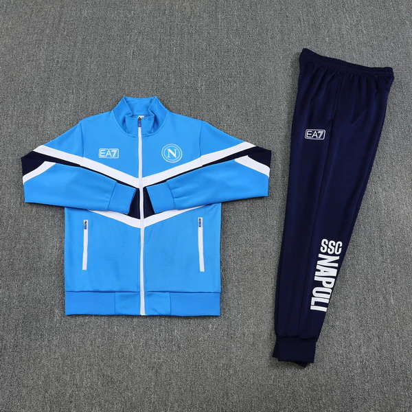 Conjunto Completo Ropa Deportiva Con Cremallera Larga Napoli 2025 2026 Azul Blanco SSC Napoli Conjunto 2025 2026 Azul - Ssc Napoli Equipacion | tiendasdefutboles