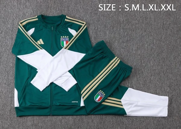 Conjunto Completo Ropa Deportiva Con Cremallera Larga Niños Italia 2026 Verde Blanco Italia Niños Conjunto 2026 Verde - Equipación Italia Niños | tiendasdefutboles