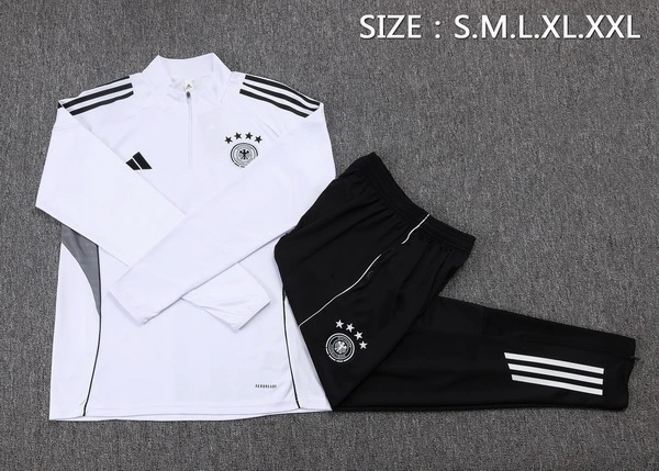 Conjunto Completo Ropa Deportiva Con Cremallera Larga Niños Alemania 2025 Blanco I Negro Alemania Niños Conjunto 2025 Blanco - Equipacion Alemania Niños | tiendasdefutboles