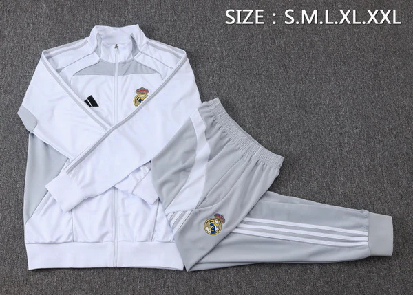 Conjunto Completo Ropa Deportiva Con Cremallera Larga Niños Real Madrid 2025 2026 Blanco Negro Real Madrid Niños Conjunto 2025 2026 Blanco - Tuta Real Madrid Niños | tiendasdefutboles