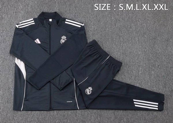 Conjunto Completo Ropa Deportiva Con Cremallera Larga Niños Real Madrid 2025 2026 Gris Marino Real Madrid Niños Conjunto 2025 2026 Gris - Tuta Real Madrid Niños | tiendasdefutboles