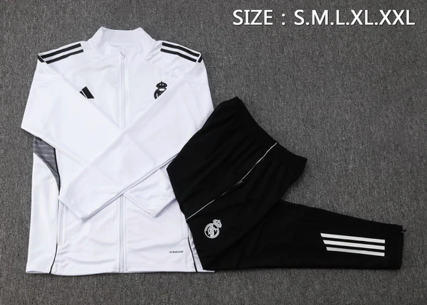 Conjunto Completo Ropa Deportiva Con Cremallera Larga Real Madrid Real Madrid 2025 2026 Blanco Negro Real Madrid Conjunto 2025 2026 Blanco - Maglia Real Madrid | tiendasdefutboles