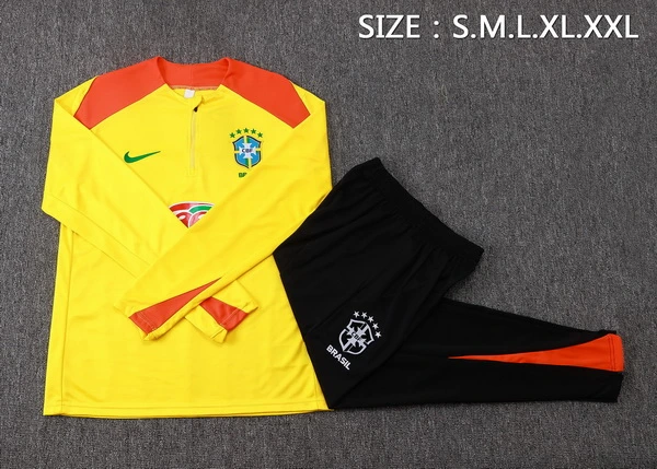 Conjunto Completo Sudadera Entrenamiento Brasil 2026 Amarillo Naranja Negro Brasil Conjunto 2026 Amarillo - Brasil Barata | tiendasdefutboles