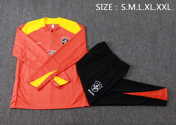 Conjunto Completo Sudadera Entrenamiento Brasil 2026 Naranja Amarillo Negro Brasil Conjunto 2026 Naranja - Brasil Barata | tiendasdefutboles