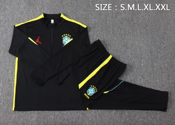 Conjunto Completo Sudadera Entrenamiento Brasil 2026 Negro Amarillo Brasil Conjunto 2026 Negro - Brasil Barata | tiendasdefutboles