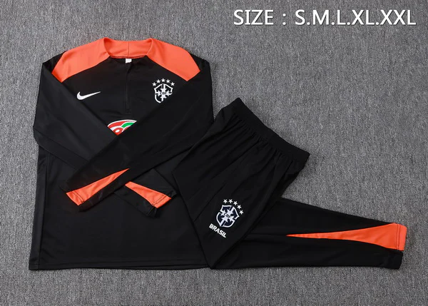 Conjunto Completo Sudadera Entrenamiento Brasil 2026 Negro Naranja Brasil Conjunto 2026 Negro - Brasil Barata | tiendasdefutboles