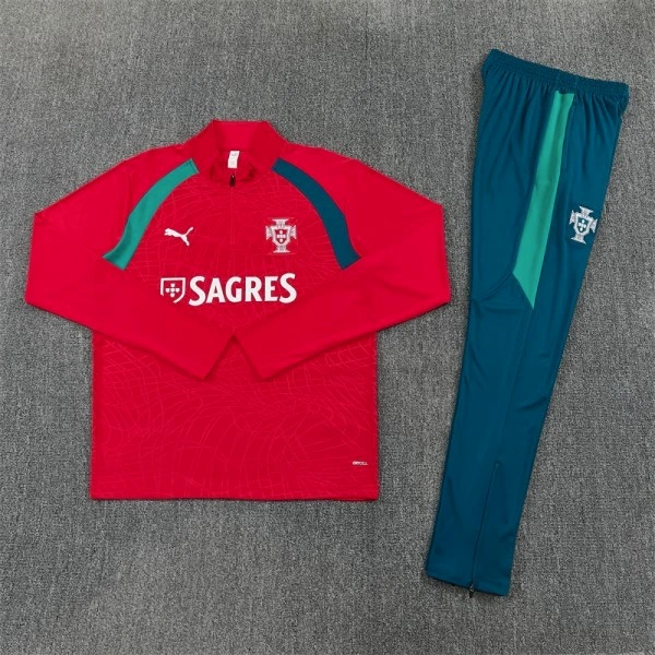 Conjunto Completo Sudadera Entrenamiento Niños Portugal 2026 Rojo Verde Portugal Niños Conjunto 2026 Rojo - Equipacion Portugal Niños | tiendasdefutboles