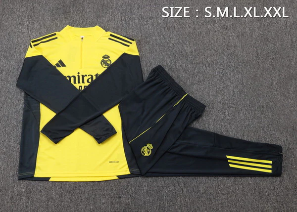 Conjunto Completo Sudadera Entrenamiento Niños Real Madrid 2025 2026 Amarillo Negro Real Madrid Niños Conjunto 2025 2026 Amarillo - Tuta Real Madrid Niños | tiendasdefutboles