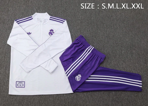 Conjunto Completo Sudadera Entrenamiento Niños Real Madrid 2025 2026 Blanco Purpura Real Madrid Niños Conjunto 2025 2026 Blanco - Tuta Real Madrid Niños | tiendasdefutboles