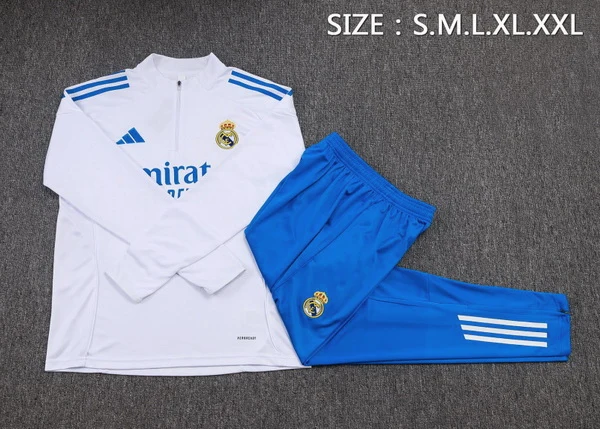 Conjunto Completo Sudadera Entrenamiento Niños Real Madrid 2025 2026 Blanco Azul Real Madrid Niños Conjunto 2025 2026 Blanco - Tuta Real Madrid Niños | tiendasdefutboles
