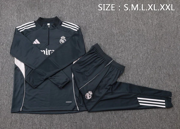 Conjunto Completo Sudadera Entrenamiento Real Madrid 2025 2026 Gris Marino Real Madrid Conjunto 2025 2026 Gris - Maglia Real Madrid | tiendasdefutboles