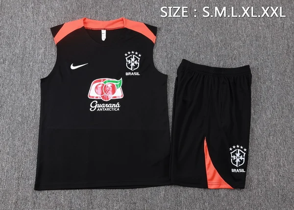 Entrenamiento Sin Mangas Conjunto Completo Brasil 2026 Negro Naranja Brasil Conjunto 2026 Negro - Brasil Barata | tiendasdefutboles