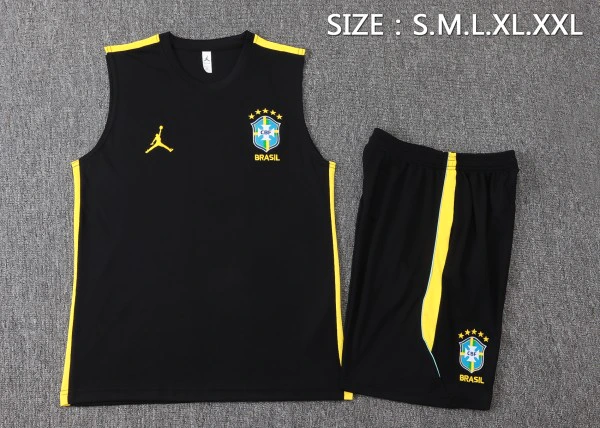 Entrenamiento Sin Mangas Conjunto Completo Brasil 2026 Negro Amarillo Brasil Conjunto 2026 Negro - Brasil Barata | tiendasdefutboles