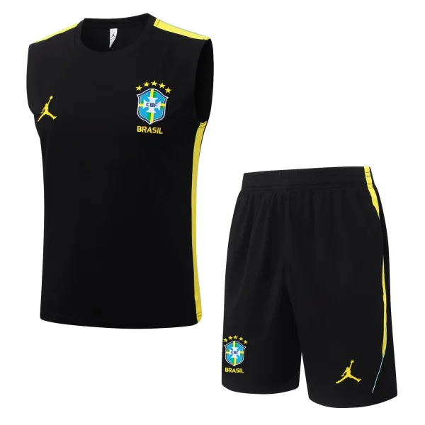 Entrenamiento Sin Mangas Conjunto Completo Brasil 2026 Negro Amarillo Brasil Conjunto 2026 Negro - Brasil Barata | tiendasdefutboles