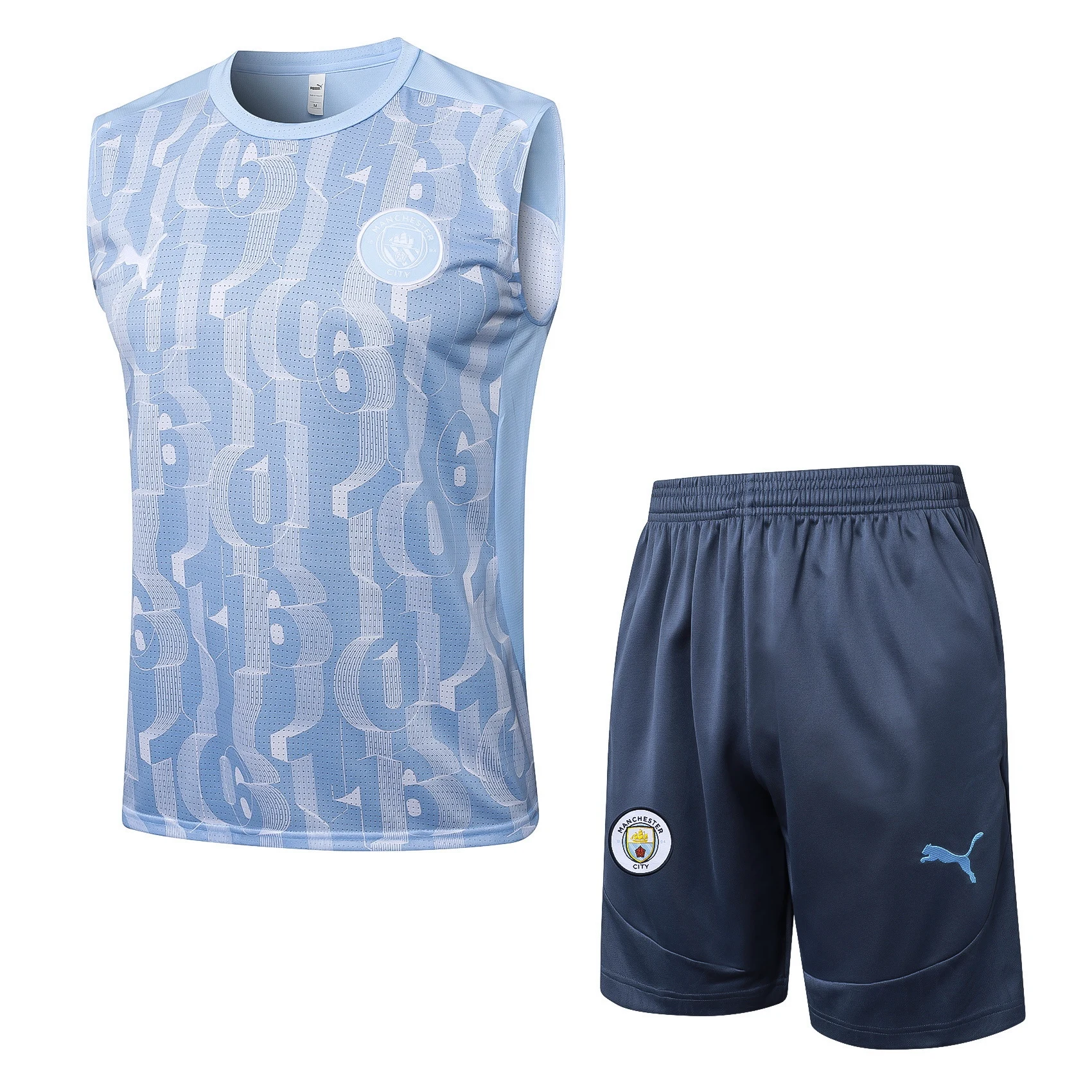 Entrenamiento Sin Mangas Conjunto Completo Manchester City 2024 2025 Azul Claro Gris Manchester City Conjunto 2024 2025 Azul - Maglia Manchester City | tiendasdefutboles