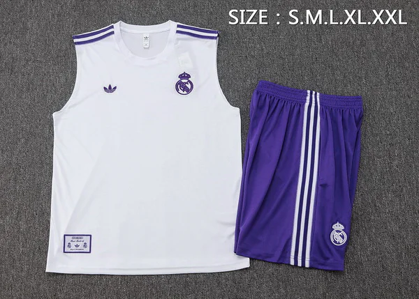 Entrenamiento Sin Mangas Conjunto Completo Real Madrid 2025 2026 Blanco Purpura Real Madrid Conjunto 2025 2026 Blanco - Maglia Real Madrid | tiendasdefutboles