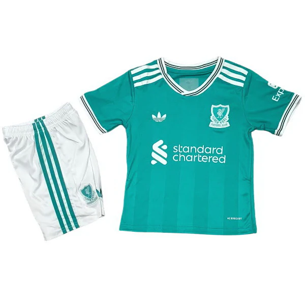 Tercera Conjunto De Niños Liverpool 2025 2026 Verde Liverpool Niños Conjunto 2025 2026 Tercera Verde - Equipacion Liverpool Niños | tiendasdefutboles