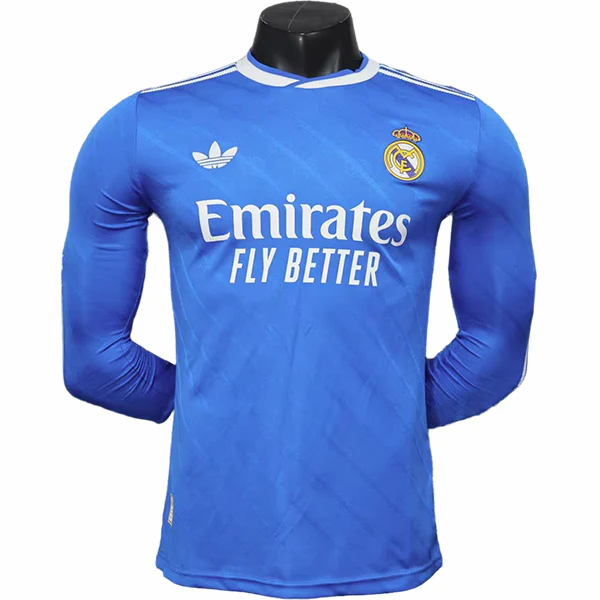 Tercera Jugadores Manga Larga Real Madrid 2025 2026 Azul Real Madrid Camiseta Edición Jugadores 2025 2026 Tercera Azul - Camiseta Real Madrid | tiendasdefutboles