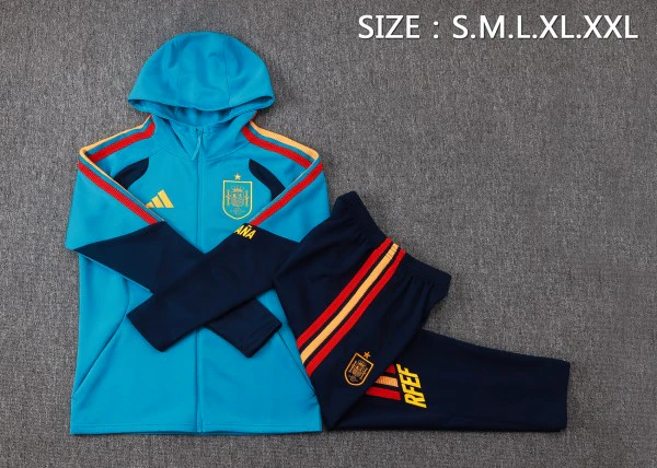 Conjunto Completo Chaqueta Con Capucha España 2026 Azul Rojo España Conjunto 2026 Azul - España Barata | tiendasdefutboles