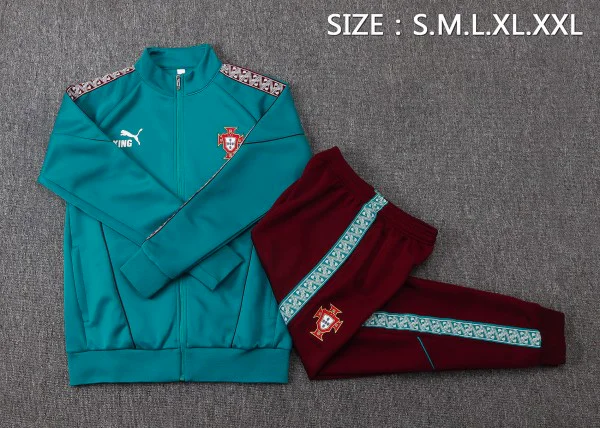Conjunto Completo Ropa Deportiva Con Cremallera Larga Portugal 2026 Verde Borgona Portugal Conjunto 2026 Verde - Portugal Barata | tiendasdefutboles