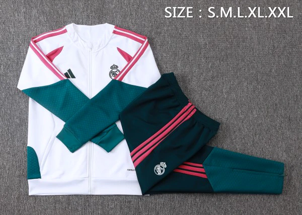 Conjunto Completo Ropa Deportiva Con Cremallera Larga Real Madrid 2026 2027 Blanco Rosa Verde Real Madrid Conjunto 2026 2027 Blanco - Real Madrid Barata | tiendasdefutboles
