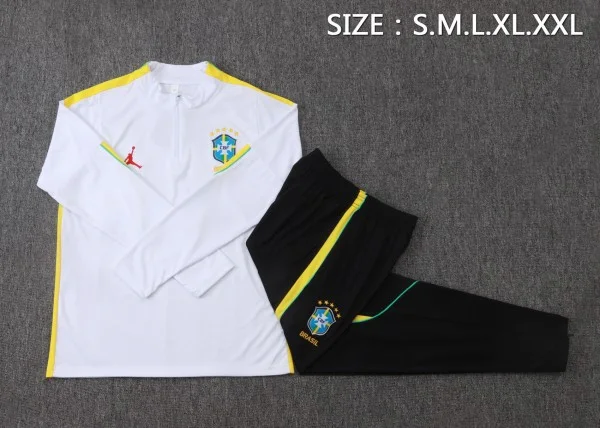 Conjunto Completo Sudadera Entrenamiento Brasil 2026 Blanco Amarillo Negro Brasil Conjunto 2026 Blanco - Brasil Barata | tiendasdefutboles