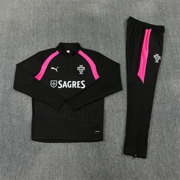 Conjunto Completo Sudadera Entrenamiento Niños Portugal 2026 Negro Rosa Portugal Niños Conjunto 2026 Negro - Portugal Niños Barata | tiendasdefutboles