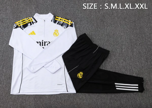 Conjunto Completo Sudadera Entrenamiento Real Madrid 2025 2026 Blanco Amarill Negro Real Madrid Conjunto 2025 2026 Blanco - Real Madrid Barata | tiendasdefutboles