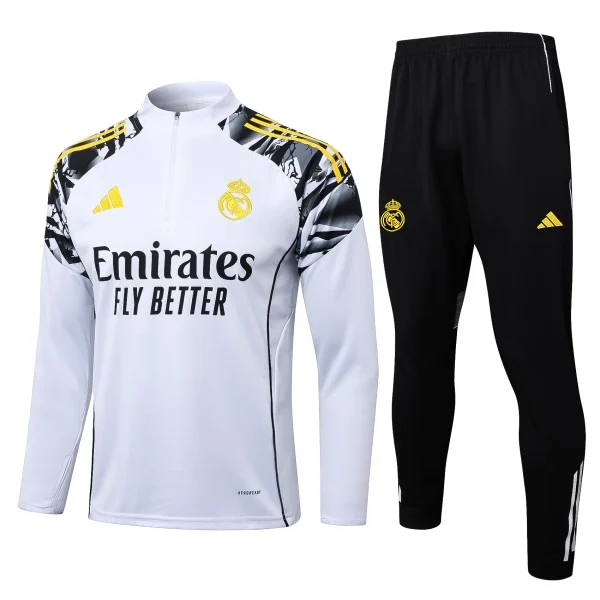 Conjunto Completo Sudadera Entrenamiento Real Madrid 2025 2026 Blanco Amarill Negro Real Madrid Conjunto 2025 2026 Blanco - Real Madrid Barata | tiendasdefutboles