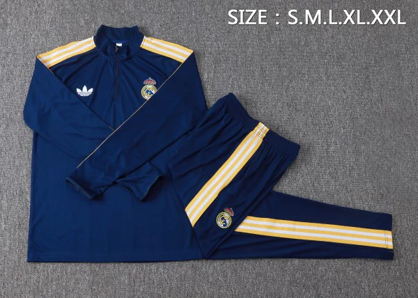 Conjunto Completo Sudadera Entrenamiento Real Madrid 2026 2027 Azul Marino Amarillo Real Madrid Conjunto 2026 2027 Azul - Real Madrid Barata | tiendasdefutboles