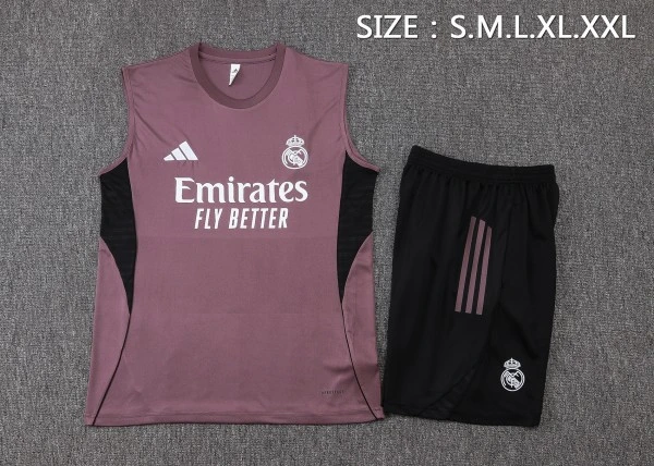 Entrenamiento Sin Mangas Conjunto Completo Real Madrid 2025 2026 Purpura Blanco Negro Real Madrid Conjunto 2025 2026 Púrpura - Real Madrid Barata | tiendasdefutboles