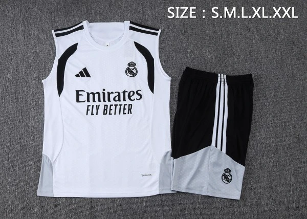 Entrenamiento Sin Mangas Conjunto Completo Real Madrid 2026 2027 Blanco Negro Real Madrid Conjunto 2026 2027 Blanco - Real Madrid Barata | tiendasdefutboles