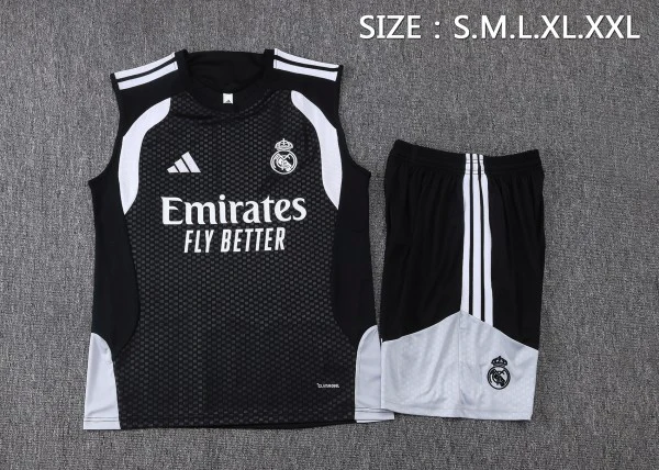 Entrenamiento Sin Mangas Conjunto Completo Real Madrid 2026 2027 Negro Blanco Real Madrid Conjunto 2026 2027 Negro - Real Madrid Barata | tiendasdefutboles
