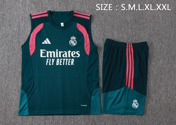 Entrenamiento Sin Mangas Conjunto Completo Real Madrid 2026 2027 Verde Marino Rosa Real Madrid Conjunto 2026 2027 Verde - Real Madrid Barata | tiendasdefutboles
